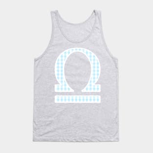 Libra Zodiac Horoscope Symbol in Pastel Blue and White Gingham Pattern Tank Top